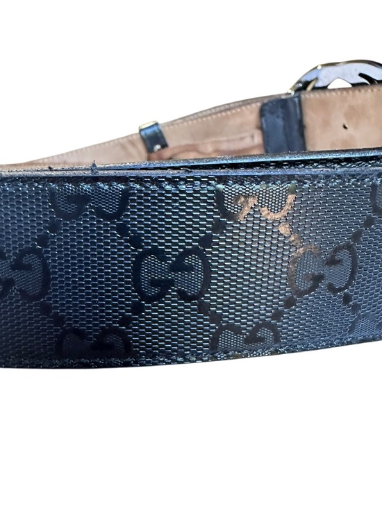 Authentic GUCCI Leather Belt With Black GG Interlocking Imprime Canvas 48 Large main image 8